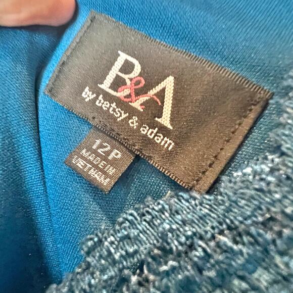 Betsy & Adam V-Neck Lace-Bodice Gown Dress Lined Peacock Size 12 Petite  NWT - Picture 7 of 10